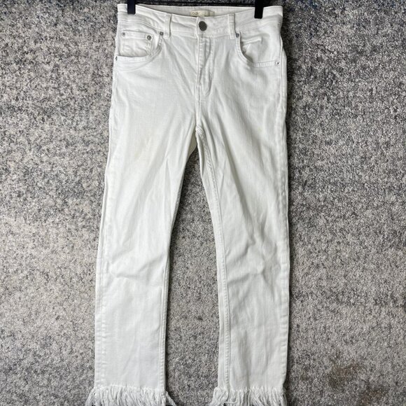 Maje Jeans Womens 38 White Frayed Raw Hem Skinny Stretch Denim Ankle Cropped - Picture 1 of 9